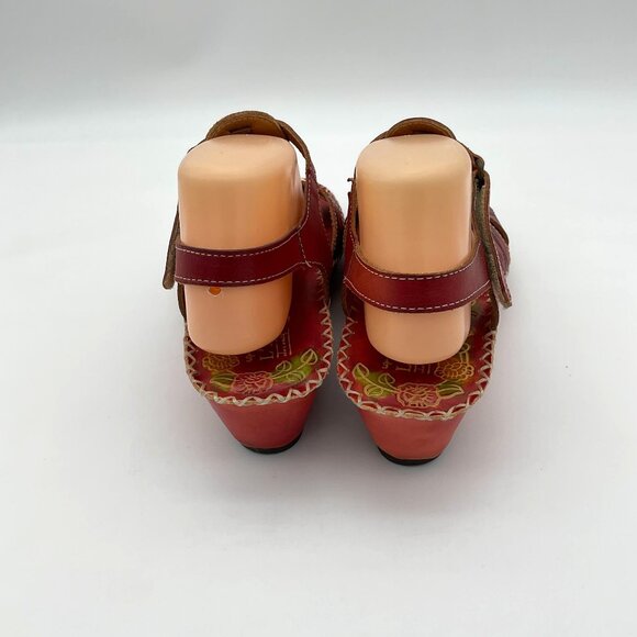 Spring Step L'ARTISTE Dinora Red Floral Wedge Stitched Imprinted Sandal  39/8.5 - Picture 5 of 11